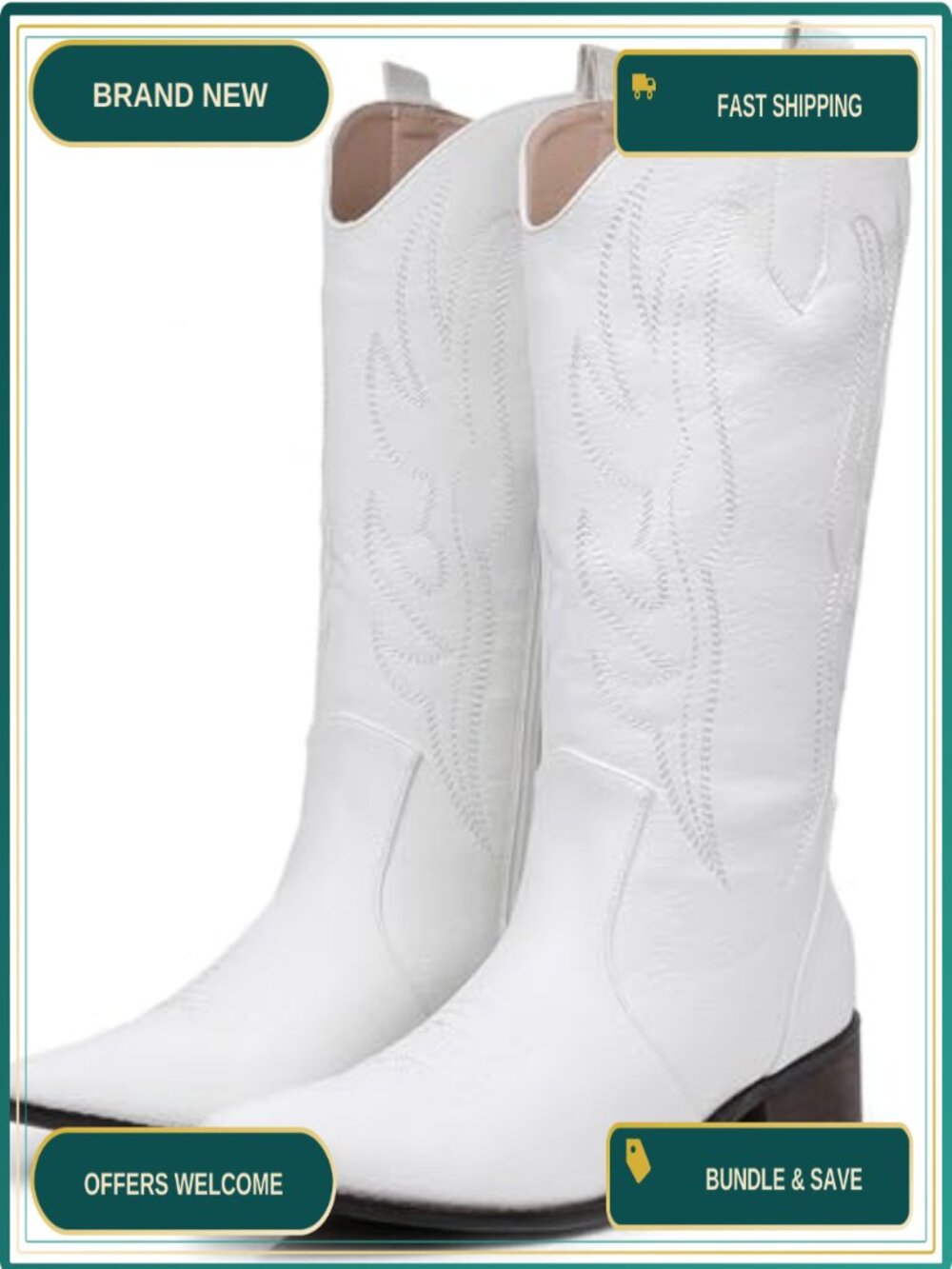 Women's Cowgirl Boots Mid Calf Side Zipper Chunky Heel Retro Country Embroidery
